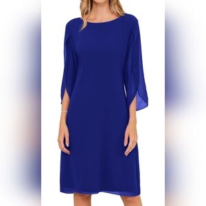 NWT Sz 8 Grace Karin Royal Blue Chiffon Shift Dress Flutter Petal Sleeves V-back